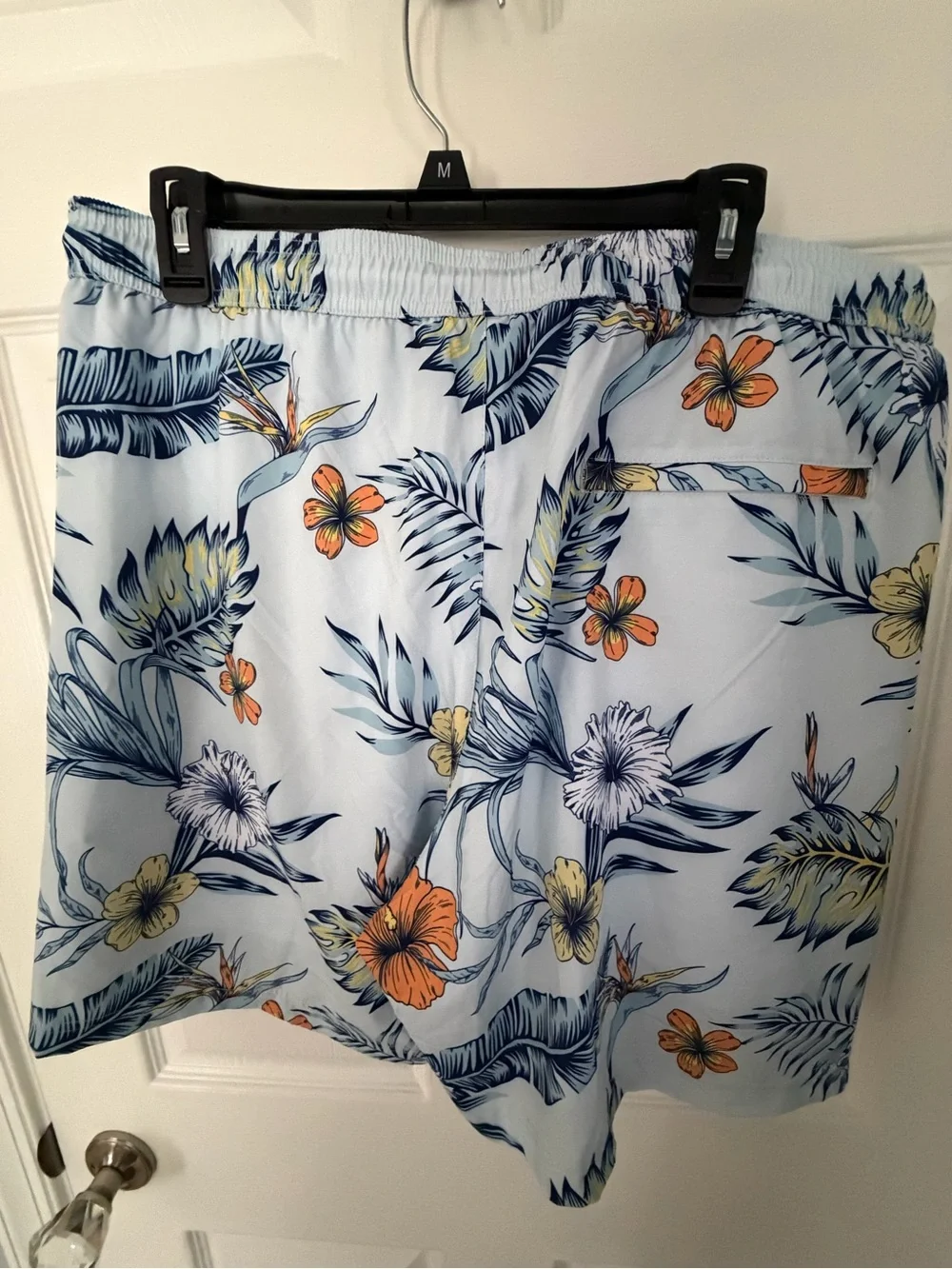 Maamgio Light Blue Tropical Floral Swim Board Shorts with Orange Accents